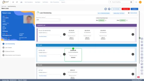 QFund loan origination screen — the same header and customer panel used in every module
